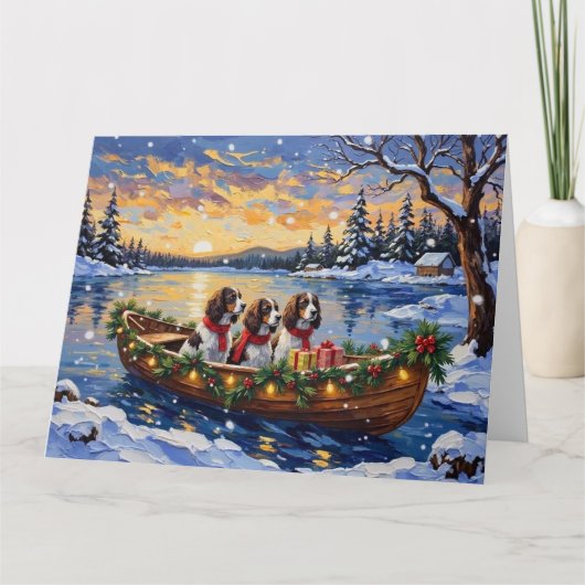 Springer Spaniel Christmas Boat Holiday Karte (Vorderseite)