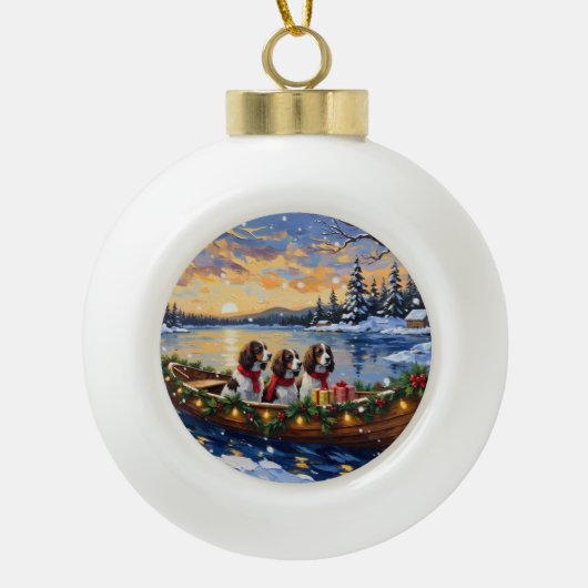 Springer Spaniel Christmas Boat Holiday Keramik Kugel-Ornament (Vorderseite)