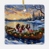 Springer Spaniel Christmas Boat Holiday Keramikornament (Vorderseite)