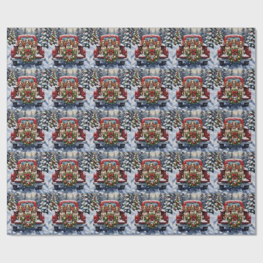 Springer Spaniel Christmas Red Truck Holiday Geschenkpapier (Flach)