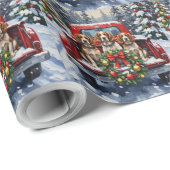 Springer Spaniel Christmas Red Truck Holiday Geschenkpapier (Rolleneckpunkt)