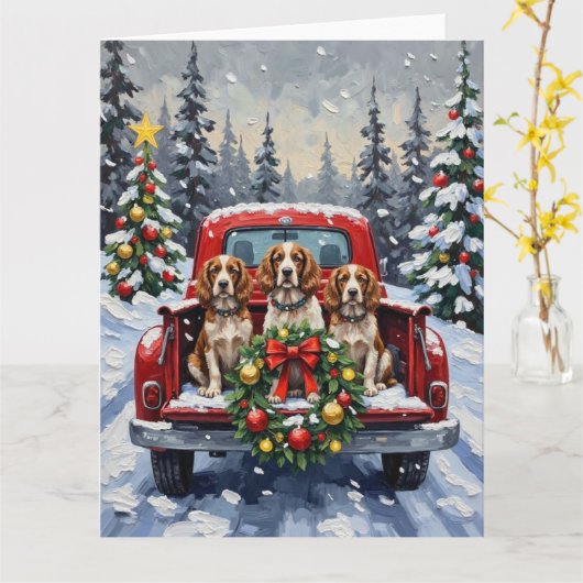 Springer Spaniel Christmas Red Truck Holiday Karte (Gelbe Blume)
