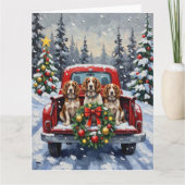 Springer Spaniel Christmas Red Truck Holiday Karte (Vorderseite)