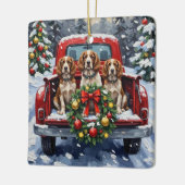 Springer Spaniel Christmas Red Truck Holiday Keramikornament (Links)