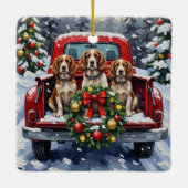 Springer Spaniel Christmas Red Truck Holiday Keramikornament (Rückseite)