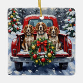 Springer Spaniel Christmas Red Truck Holiday Keramikornament (Vorderseite)