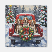 Springer Spaniel Christmas Red Truck Holiday Magnet (Vorne)