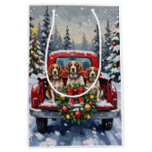 Springer Spaniel Christmas Red Truck Holiday Mittlere Geschenktüte (Vorderseite)