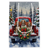 Springer Spaniel Christmas Red Truck Holiday Mittlere Geschenktüte (Rückseite)