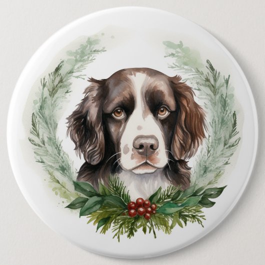 Springer spaniel Christmas Wreath Festivals Button (Vorderseite)