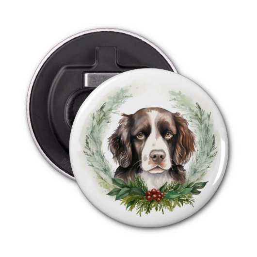 Springer spaniel Christmas Wreath Festivals Flaschenöffner (Vorderseite)