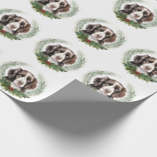 Springer spaniel Christmas Wreath Festivals Geschenkpapier (Ecke)