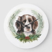 Springer spaniel Christmas Wreath Festivals Große Wanduhr (Vorderseite)