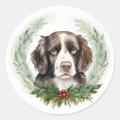 Springer spaniel Christmas Wreath Festivals Runder Aufkleber (Vorderseite)