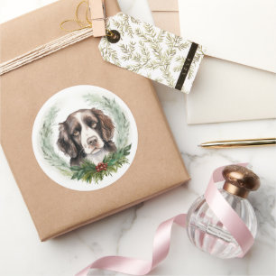 Springer spaniel Christmas Wreath Festivals Runder Aufkleber