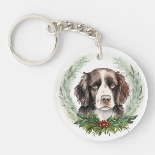 Springer spaniel Christmas Wreath Festivals Schlüsselanhänger (Vorderseite)