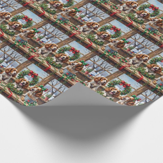 Springer Spaniel Christmas Wreath Making Holiday Geschenkpapier (Ecke)