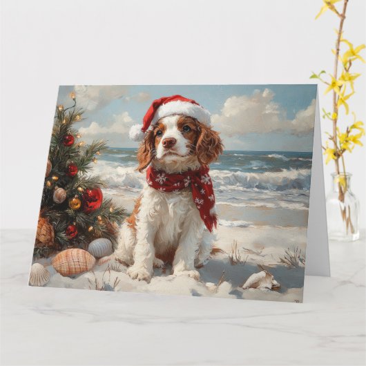 Springer Spaniel Dog Christmas Vintag Beach Karte (Gelbe Blume)