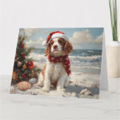 Springer Spaniel Dog Christmas Vintag Beach Karte (Vorderseite)