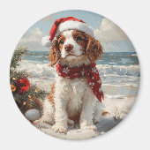 Springer Spaniel Dog Christmas Vintag Beach Magnet (Vorne)