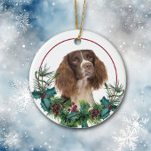 Springer Spaniel Dog Evergreen Wreath Keramik Ornament