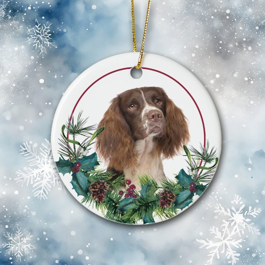 Springer Spaniel Dog Evergreen Wreath Keramik Ornament