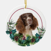 Springer Spaniel Dog Evergreen Wreath Keramik Ornament (Vorne)