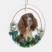 Springer Spaniel Dog Evergreen Wreath Keramik Ornament (Links)
