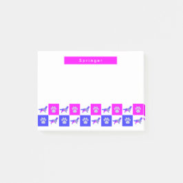 Springer Spaniel Dog & Paw Print Hot Pink & Blue Post-it Klebezettel