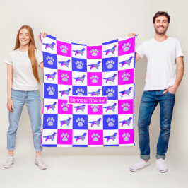 Springer Spaniel Dog & Paw Print Hot Pink und Blue Fleecedecke