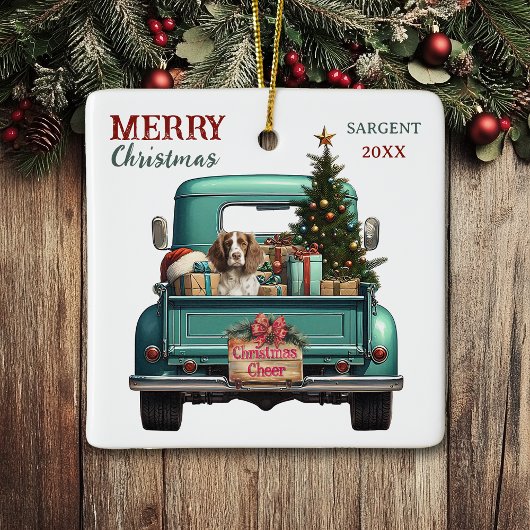 Springer Spaniel Dog Retro Truck Weihnachten Keramikornament