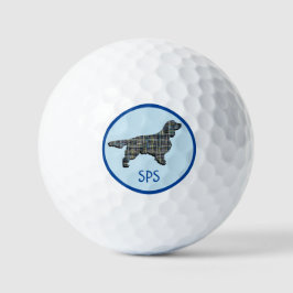Springer Spaniel Dog Silhouette Grid Mono Blue Golfball