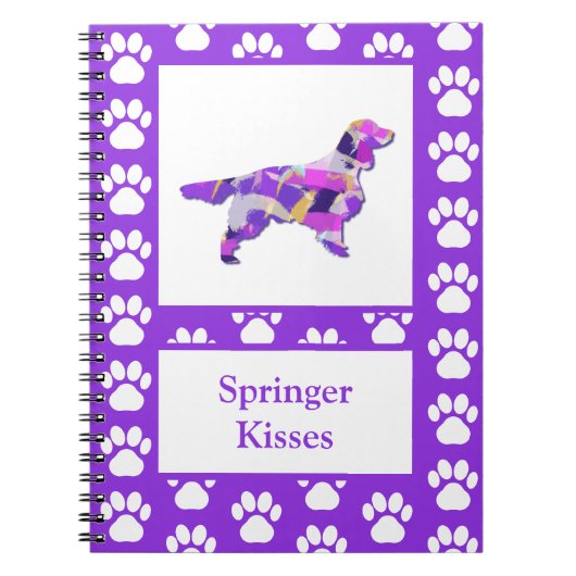 Springer Spaniel Dog Silhouette Paw Lila PY&B Notizblock (Vorderseite)