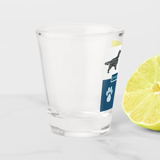 Springer Spaniel Dog Silhouette & Paw Y&B Grid Schnapsglas (Links)
