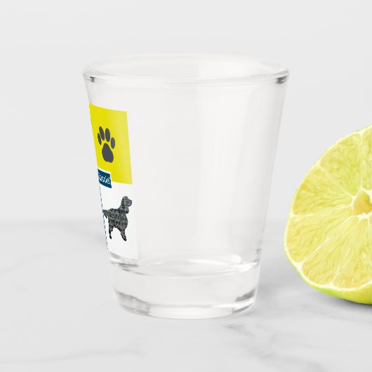 Springer Spaniel Dog Silhouette & Paw Y&B Grid Schnapsglas (Rechts)