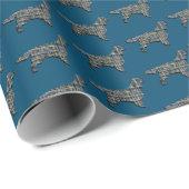 Springer Spaniel Dog Silhouette Y&B Grid Blue Geschenkpapier (Rolleneckpunkt)