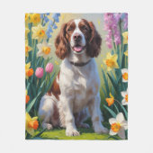 Springer Spaniel Dog Spring Blumen Malerei Fleecedecke (Vorderseite)