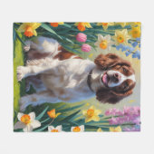 Springer Spaniel Dog Spring Blumen Malerei Fleecedecke (Vorderseite (Horizontal))