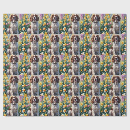 Springer Spaniel Dog Spring Blumen Malerei Geschenkpapier (Flach)