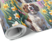 Springer Spaniel Dog Spring Blumen Malerei Geschenkpapier (Rolleneckpunkt)