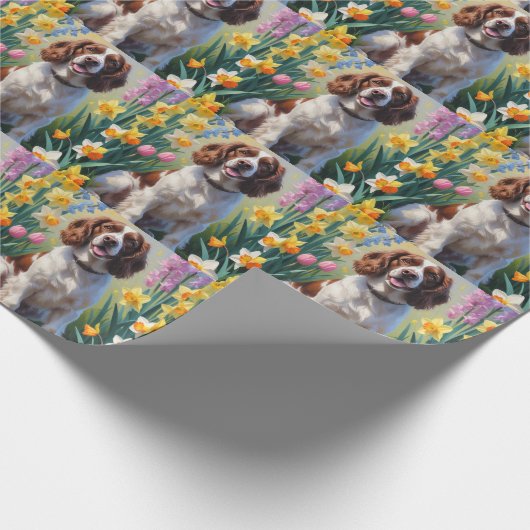Springer Spaniel Dog Spring Blumen Malerei Geschenkpapier (Ecke)