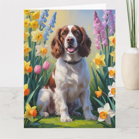 Springer Spaniel Dog Spring Blumen Malerei Karte (Vorderseite)