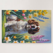 Springer Spaniel Dog Spring Blumen Malerei Puzzle (Horizontal)
