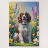 Springer Spaniel Dog Spring Blumen Malerei Puzzle (Vertikal)