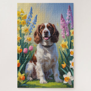 Springer Spaniel Dog Spring Blumen Malerei Puzzle