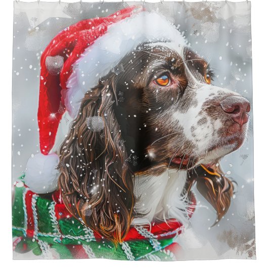 Springer Spaniel Dog Weihnachtsfest Duschvorhang (Vorderseite)