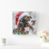 Springer Spaniel Dog Weihnachtsfest Quadratische Wanduhr (Zuhause)