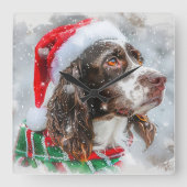 Springer Spaniel Dog Weihnachtsfest Quadratische Wanduhr (Vorderseite)