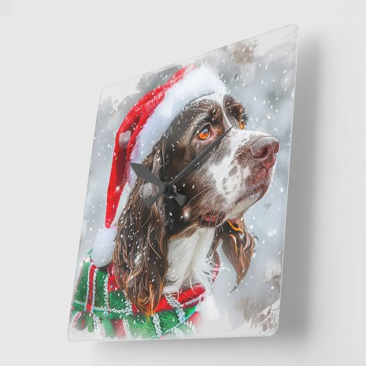 Springer Spaniel Dog Weihnachtsfest Quadratische Wanduhr (Winkel)