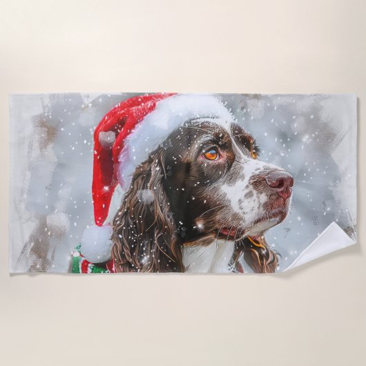 Springer Spaniel Dog Weihnachtsfest Strandtuch (Vorderseite)
